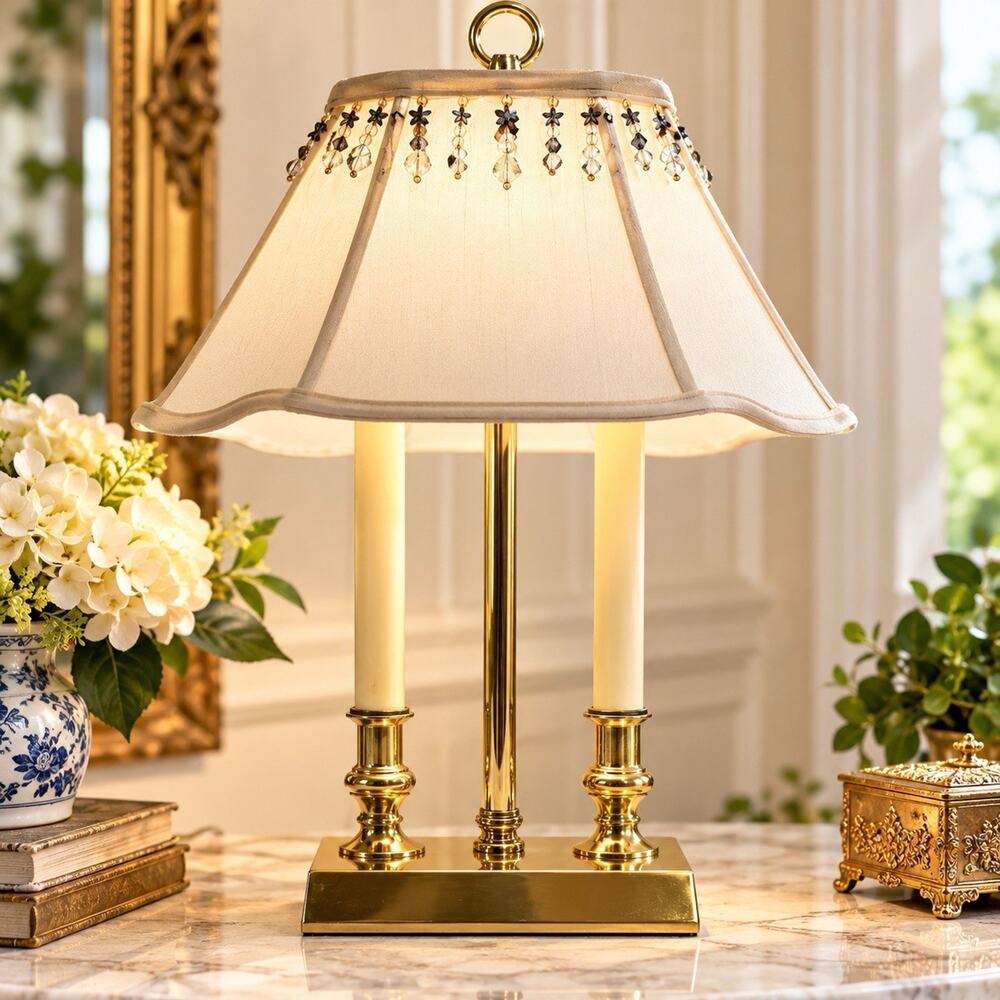 Vintage Brass 2 Bulb Candlestick French Style Bouillotte Table Office Desk Lamp